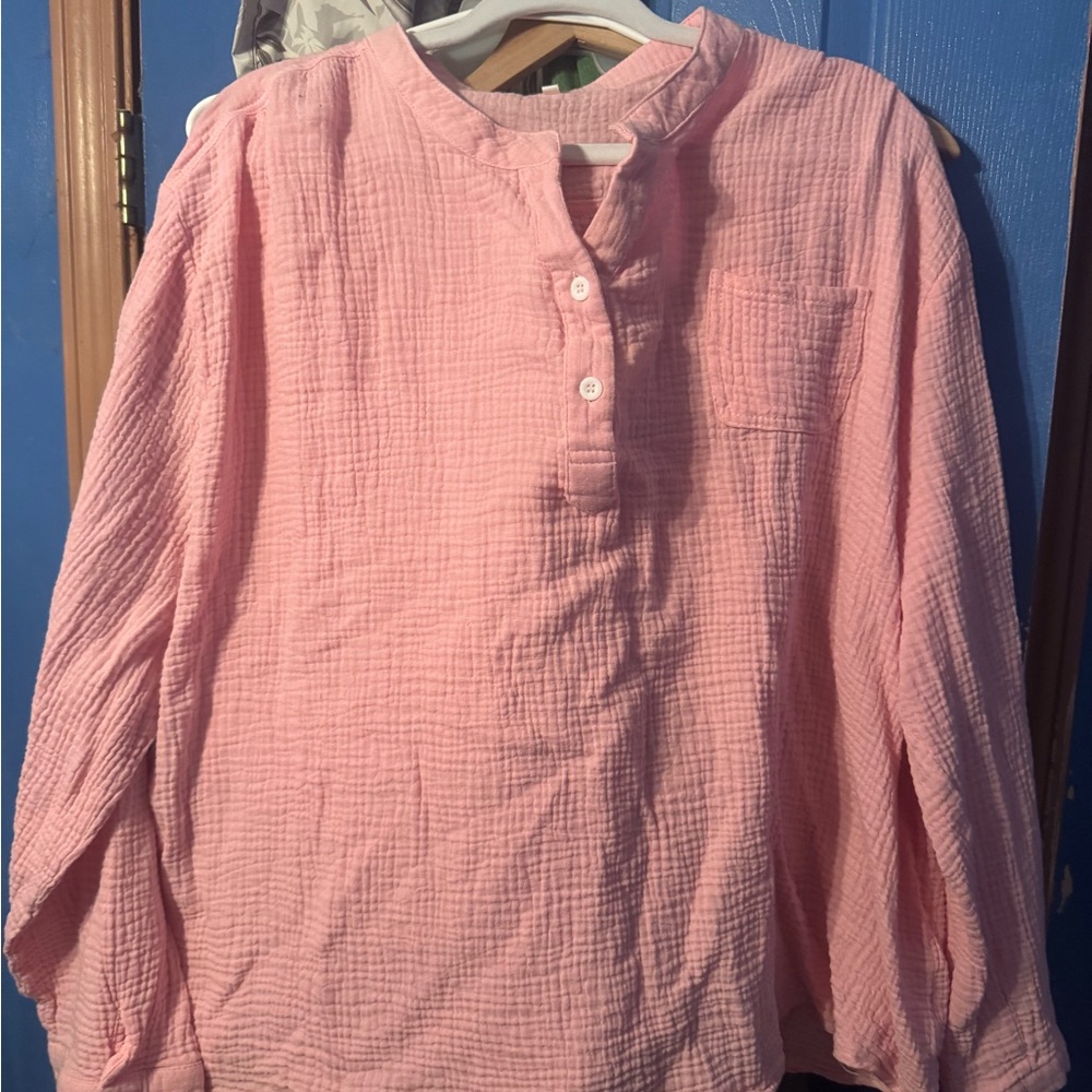 SHEIN Pink Button-Up Blouse